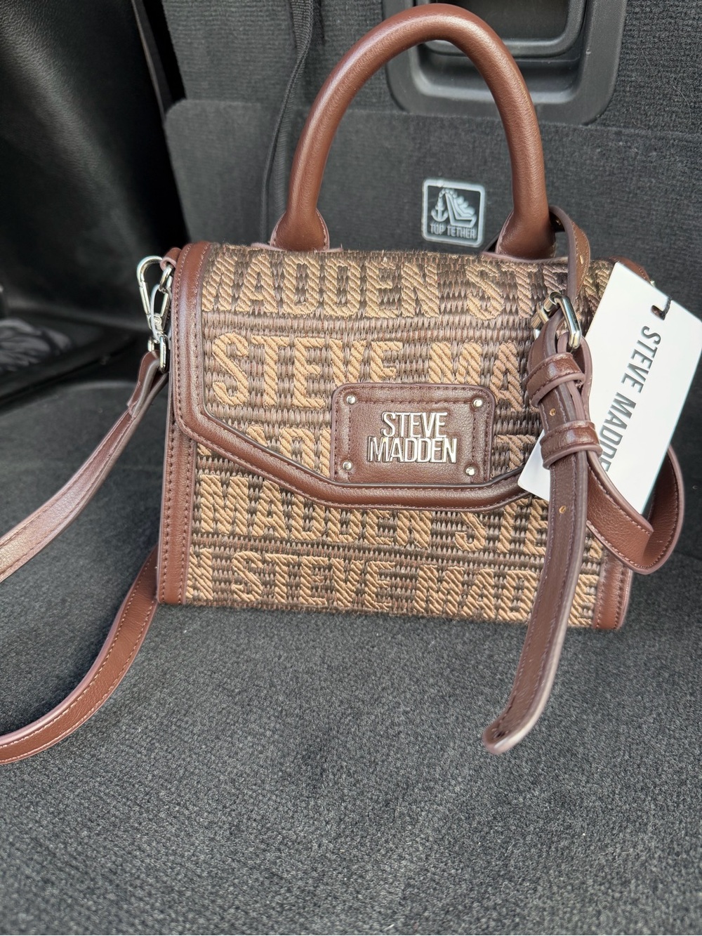 Steve Madden Brown Woven Satchel with Top Handle